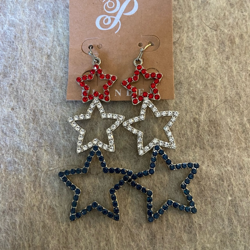Plunder Red and Silver Star Earrings with Sparkling Design